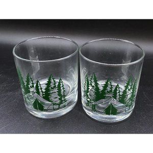 Whiskey Highball Rocks Glass Camping Tent Trees Cabin RV 11oz LOT 2